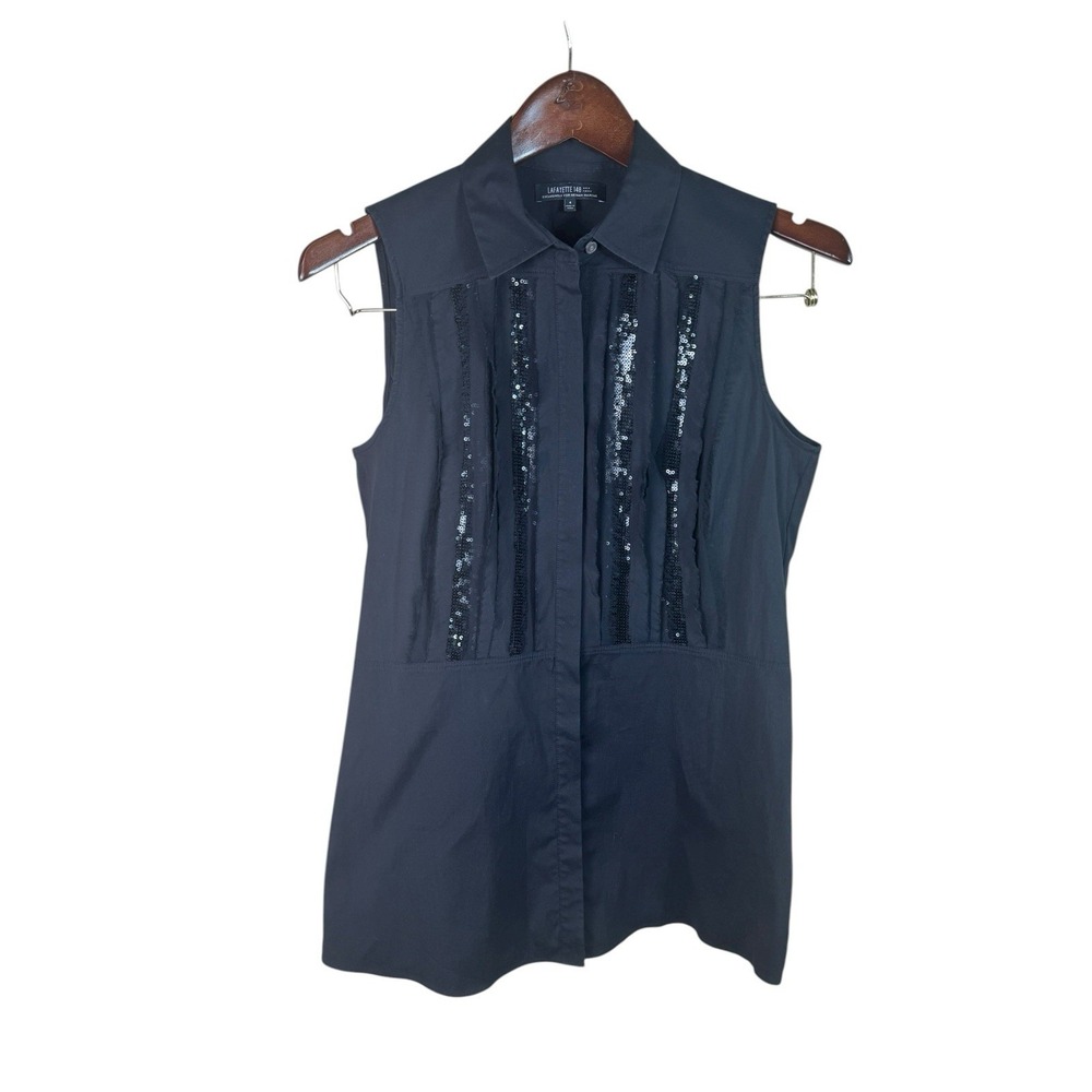 Lafayette 148 Sleeveless Embellished Sequin Button Top Size 4 - Picture 1 of 3
